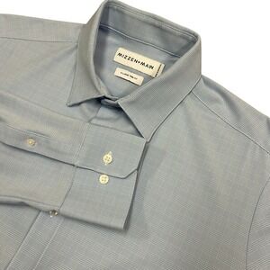Mizzen Main McKellen Shirt Mens XL Trim Fit Blue Plaid Performance Stretch